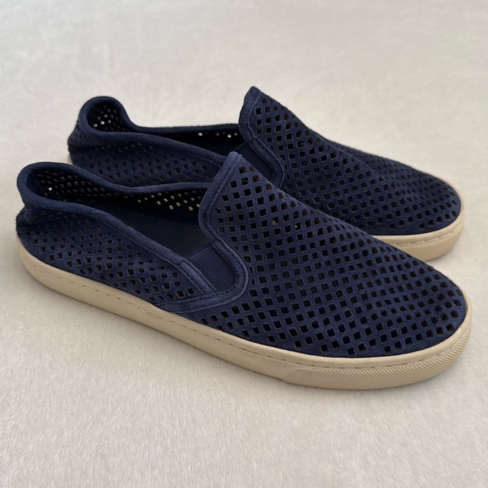 Tory Burch | Jesse Perforated Suede Slip On Flat Sneakers Shoes Navy Blue (7)